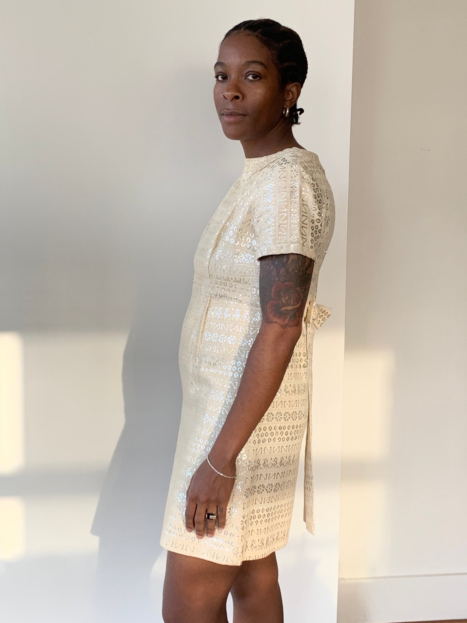 Silver glitter and sequins mini dress