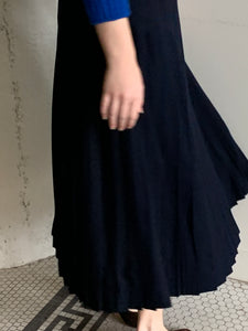 Navy pleated wool midi skirt