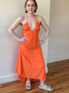 Staud orange mesh maxi dress