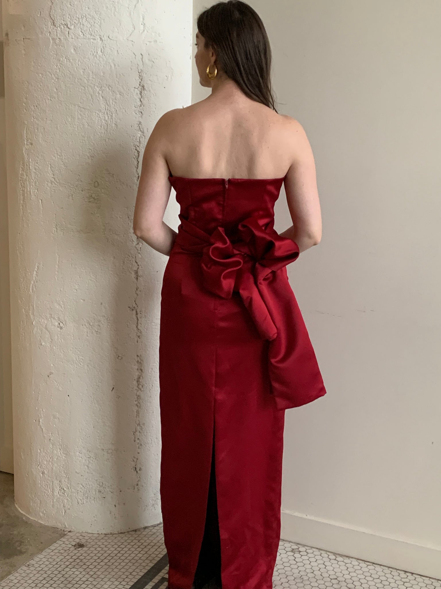 Strapless column dress with shrug