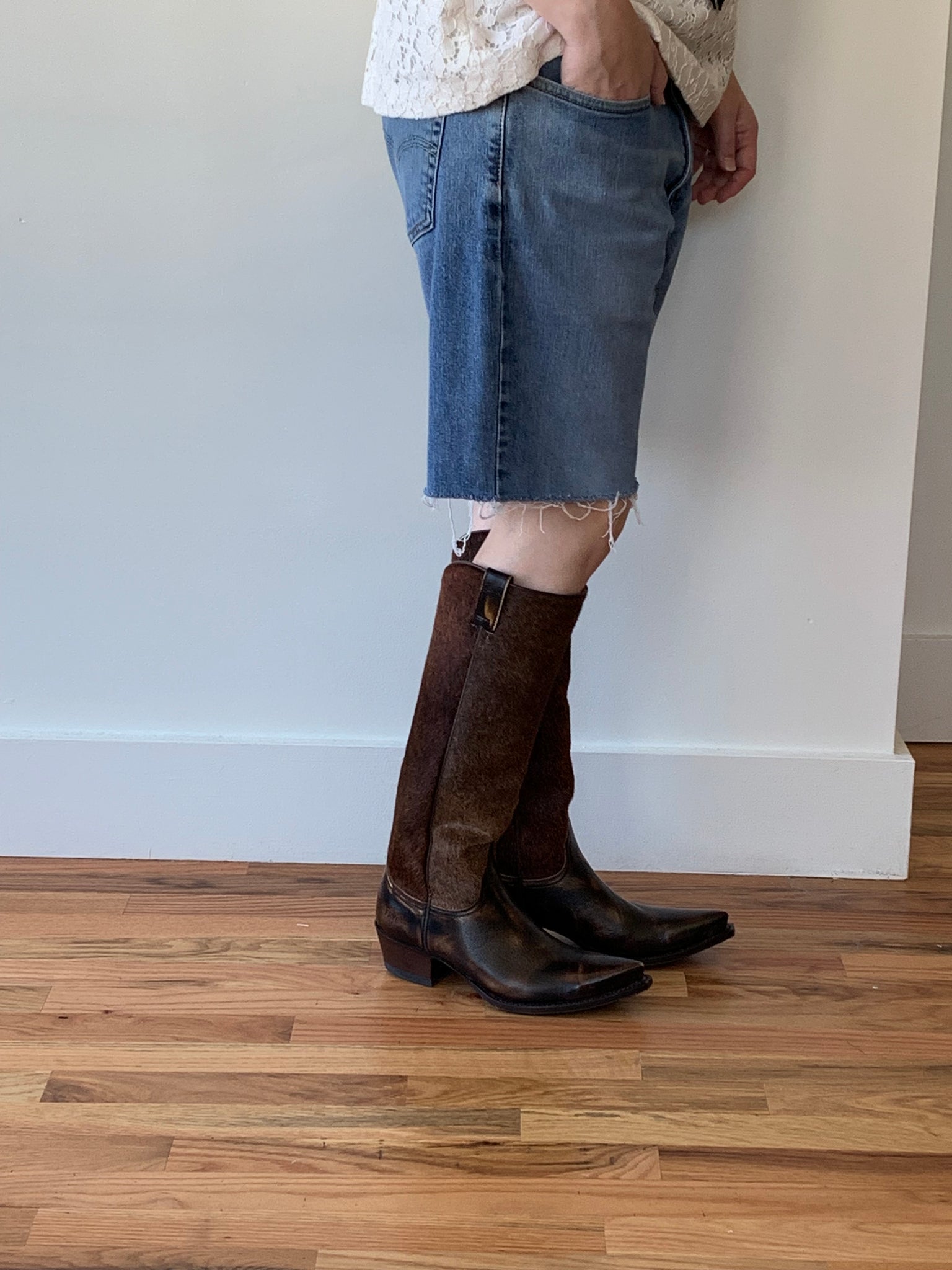 Frye brown fur western boots