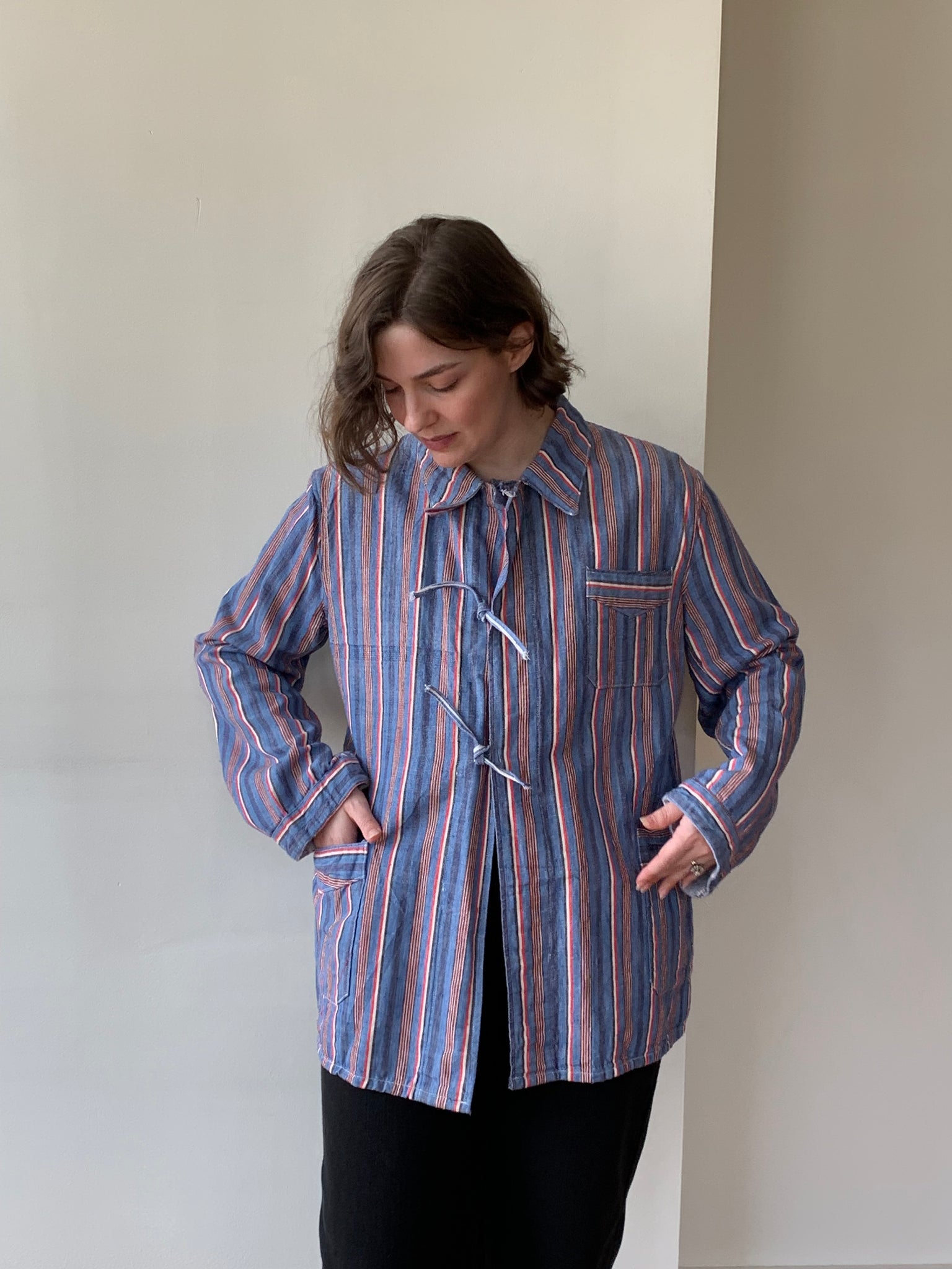 Vintage flannel striped tie jacket