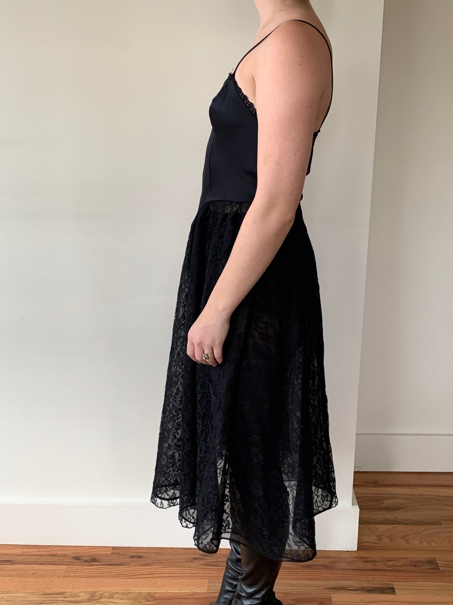 Vintage slip dress with lace skirt