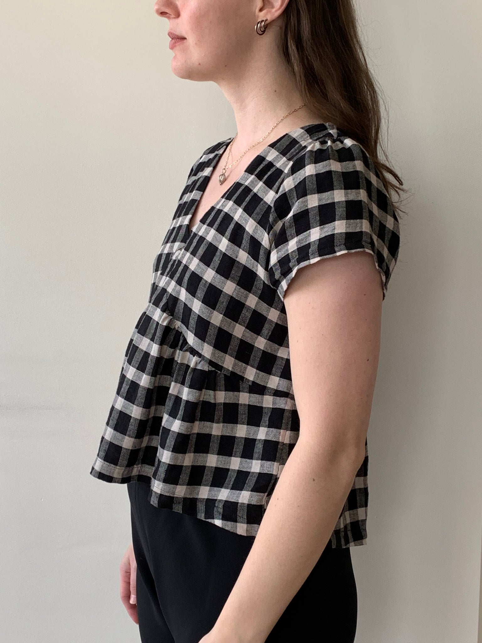 Buffalo check linen top