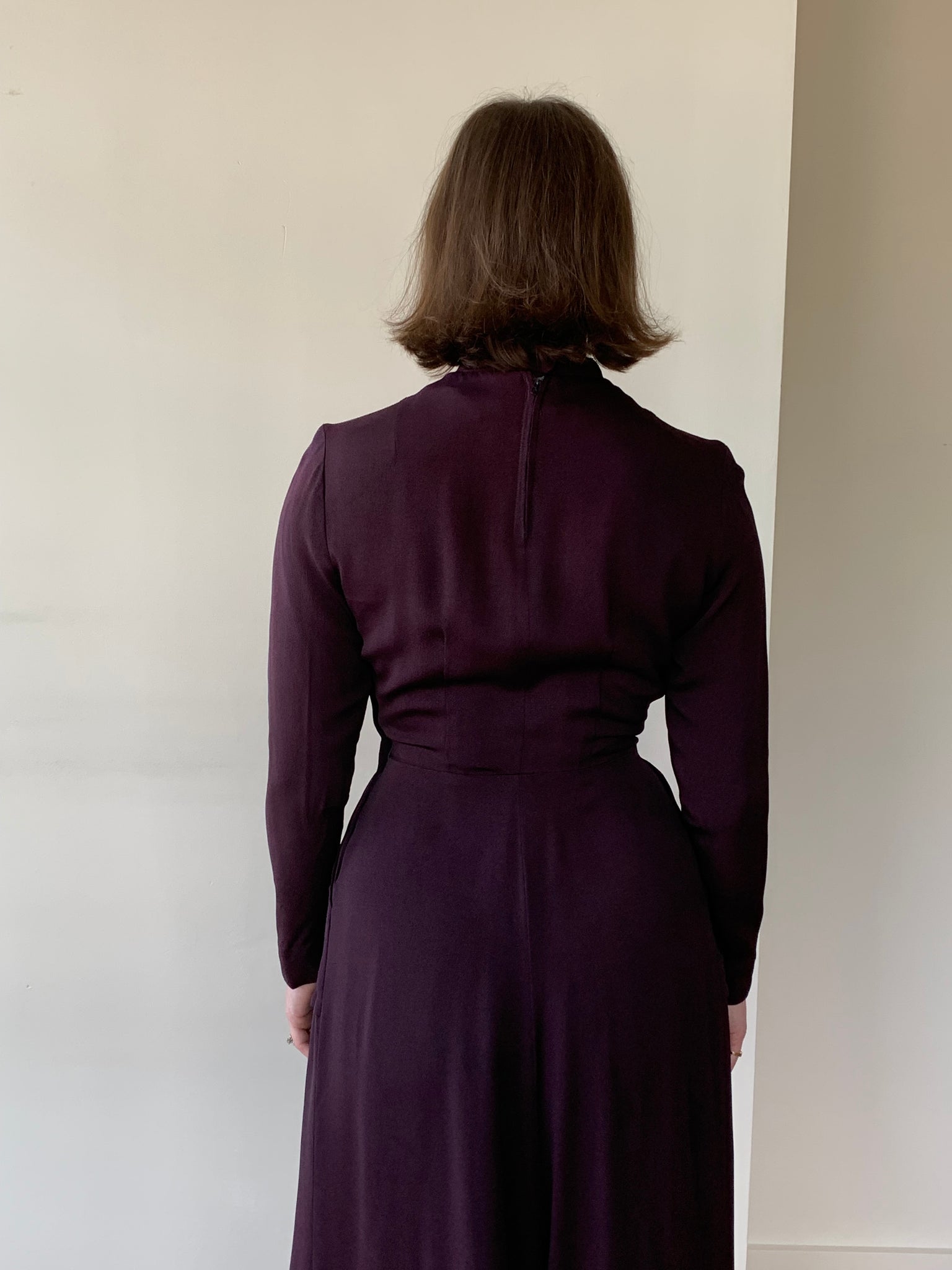 1940s purple long sleeve dress
