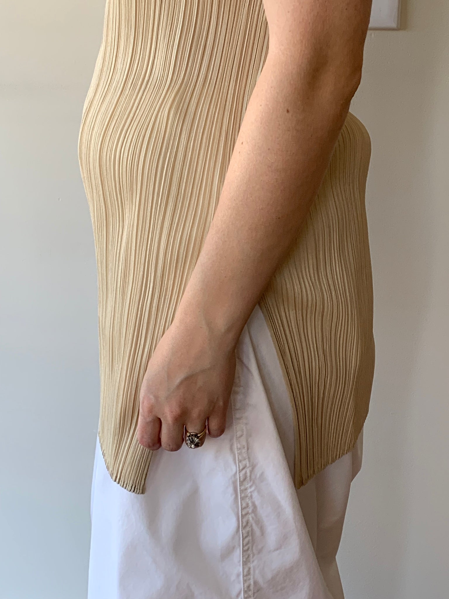 Pleats Please tan tunic top