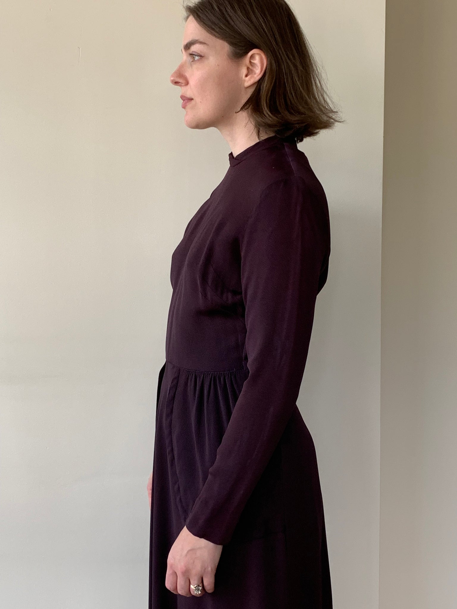 1940s purple long sleeve dress