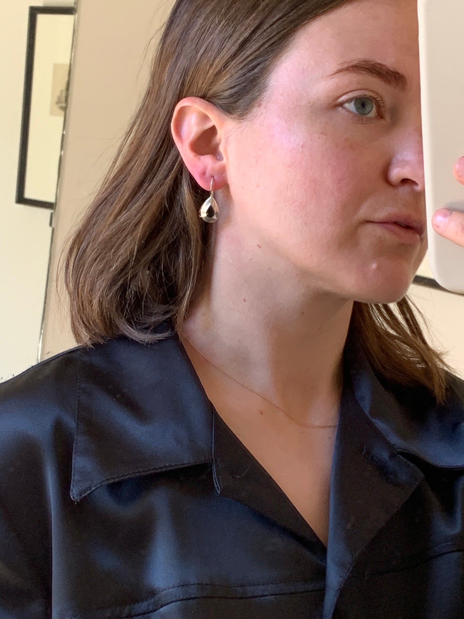 Sterling teardrop earrings with black stone