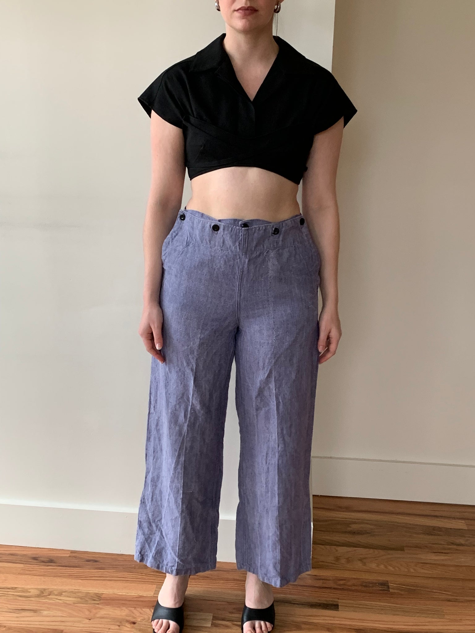 Blue vintage linen buttoned pants