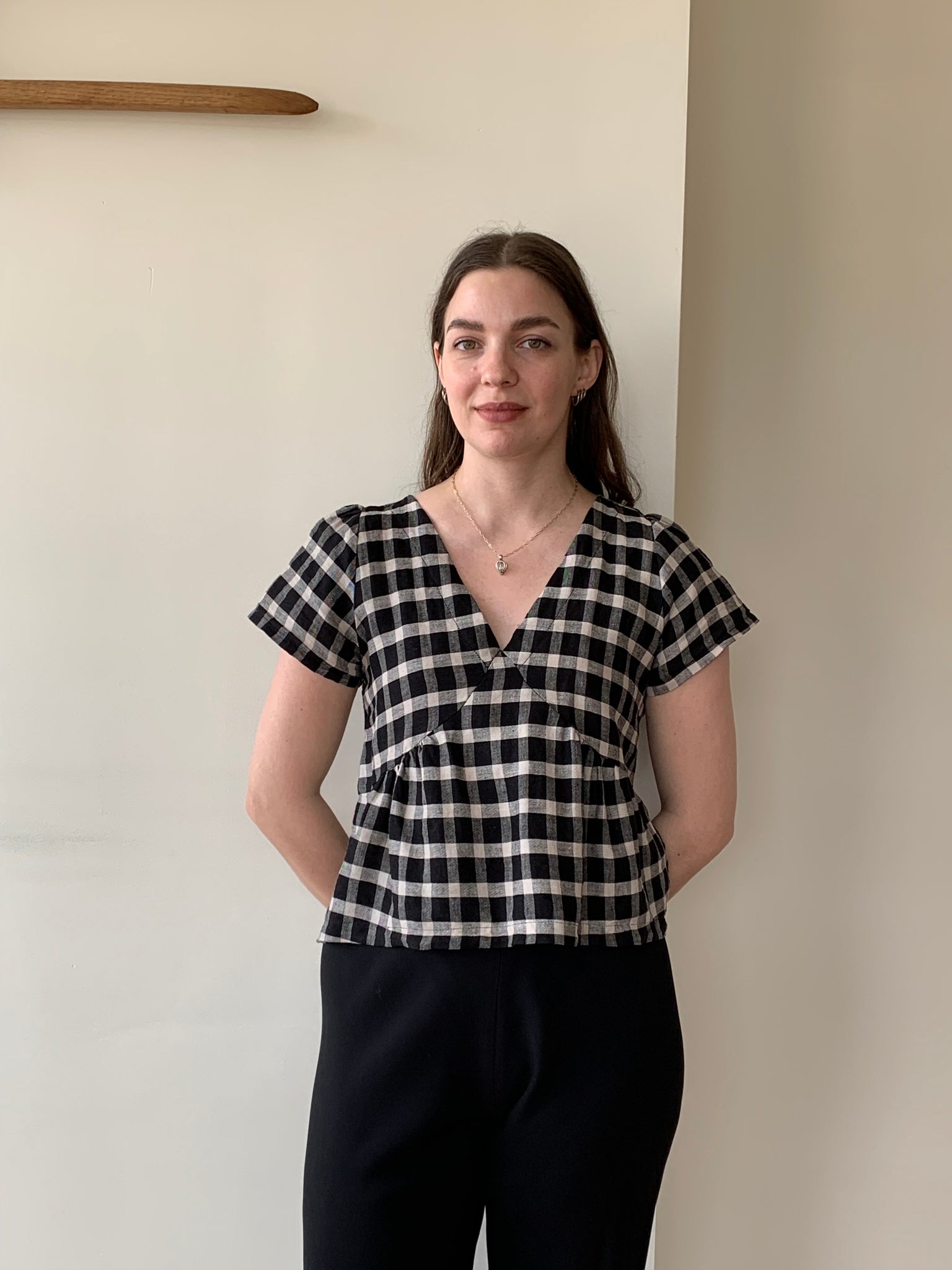Buffalo check linen top