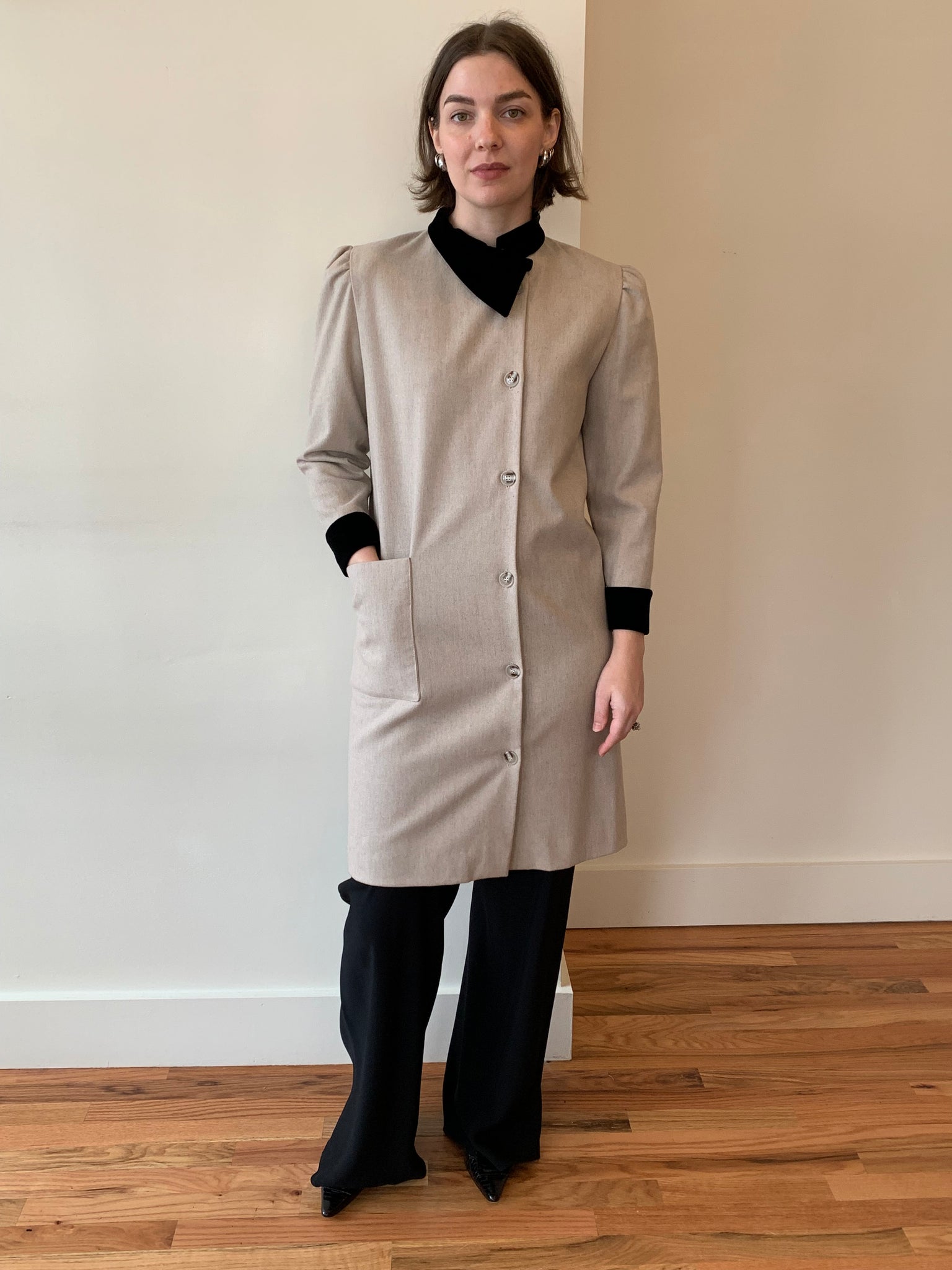 bill blass wool and velvet dress coat