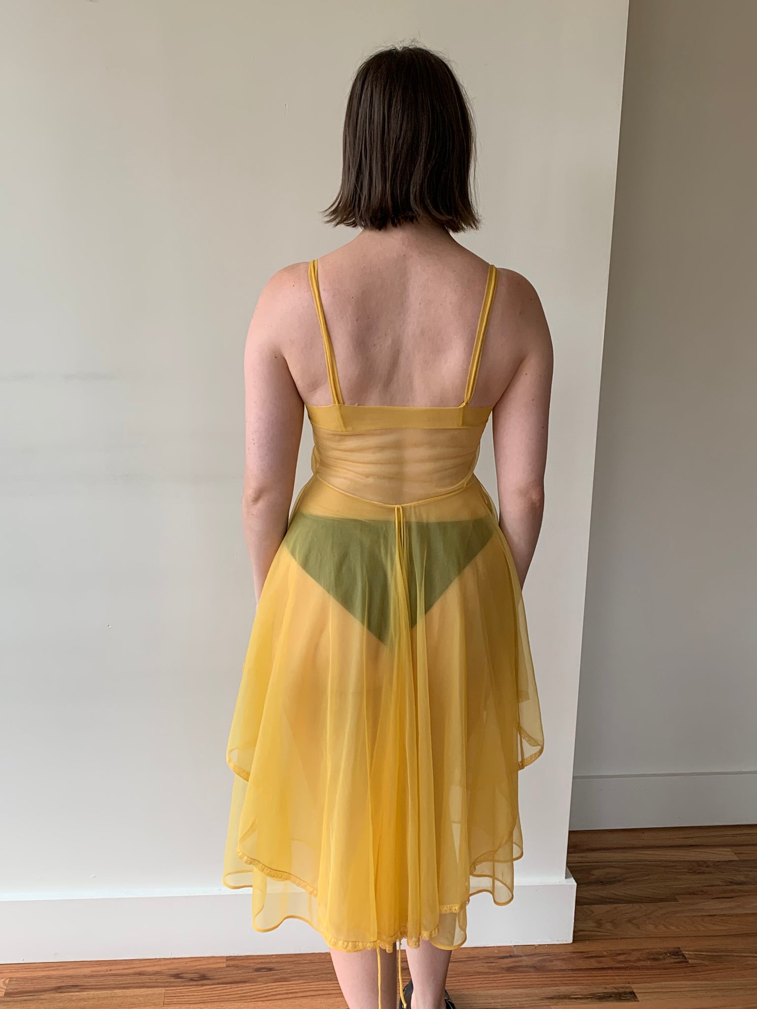 1950s yellow nylon slip dress