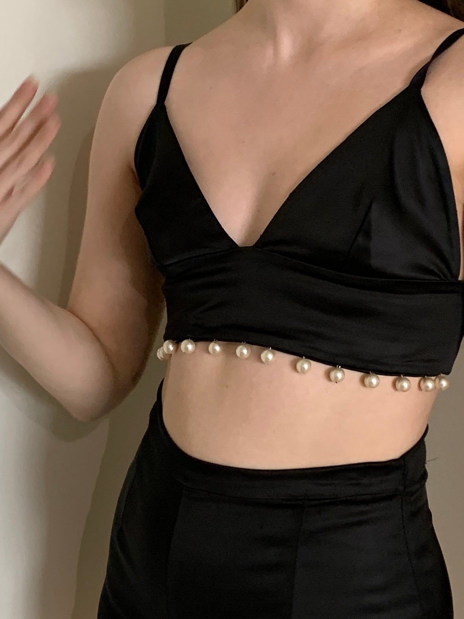 Pearl trimmed bralette and short set