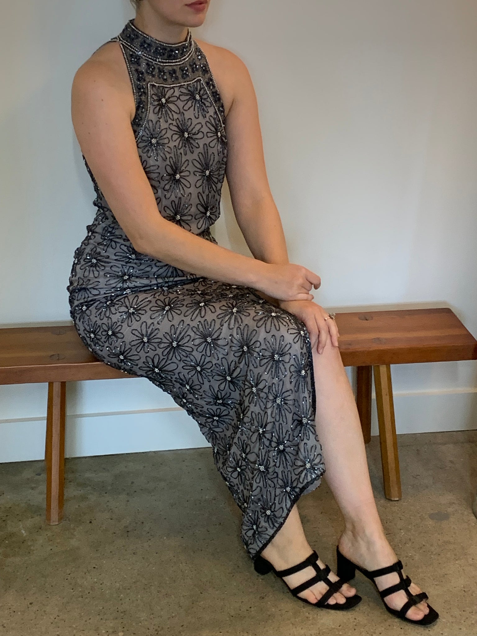 Beaded high neck dress