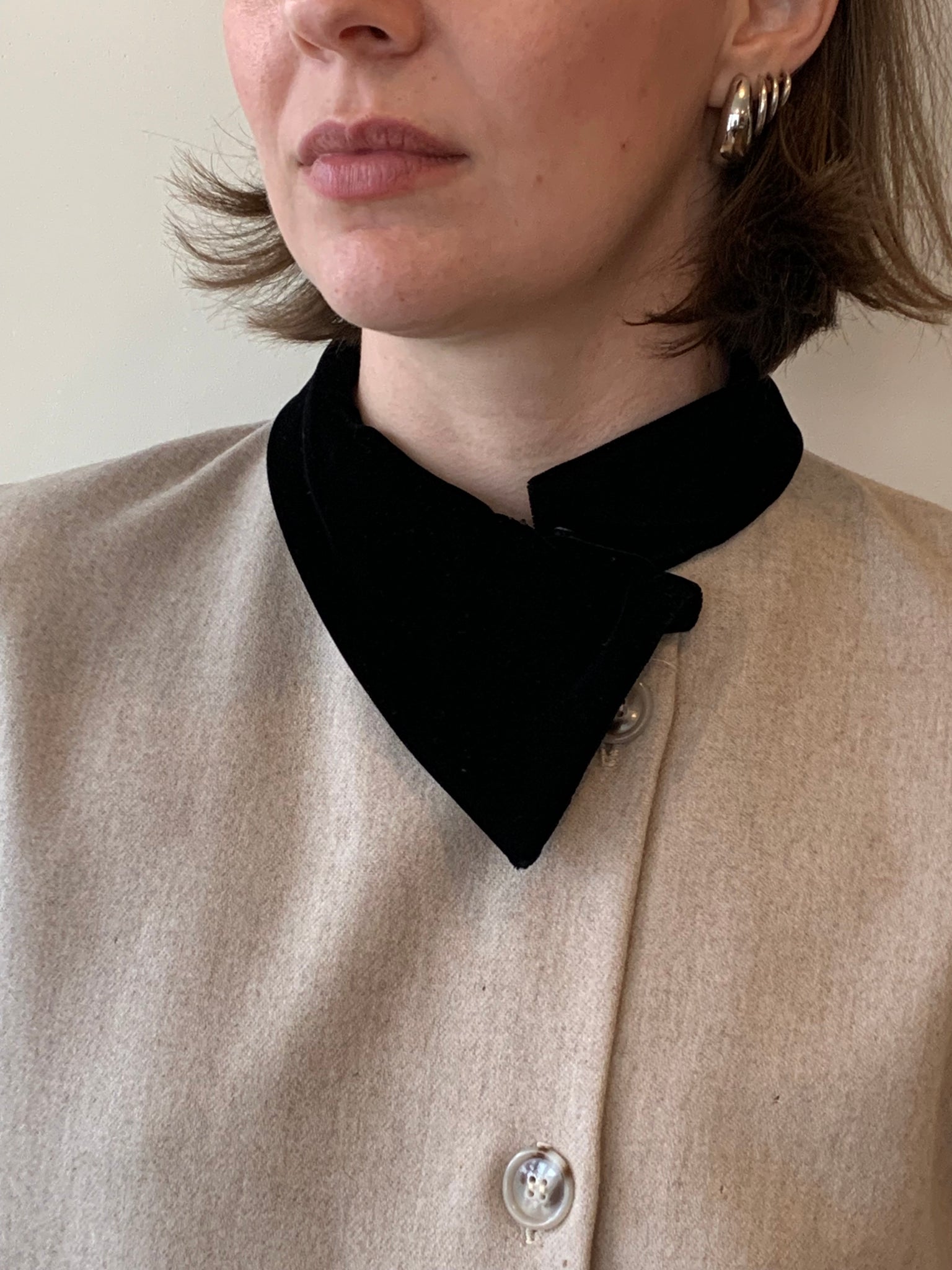 bill blass wool and velvet dress coat