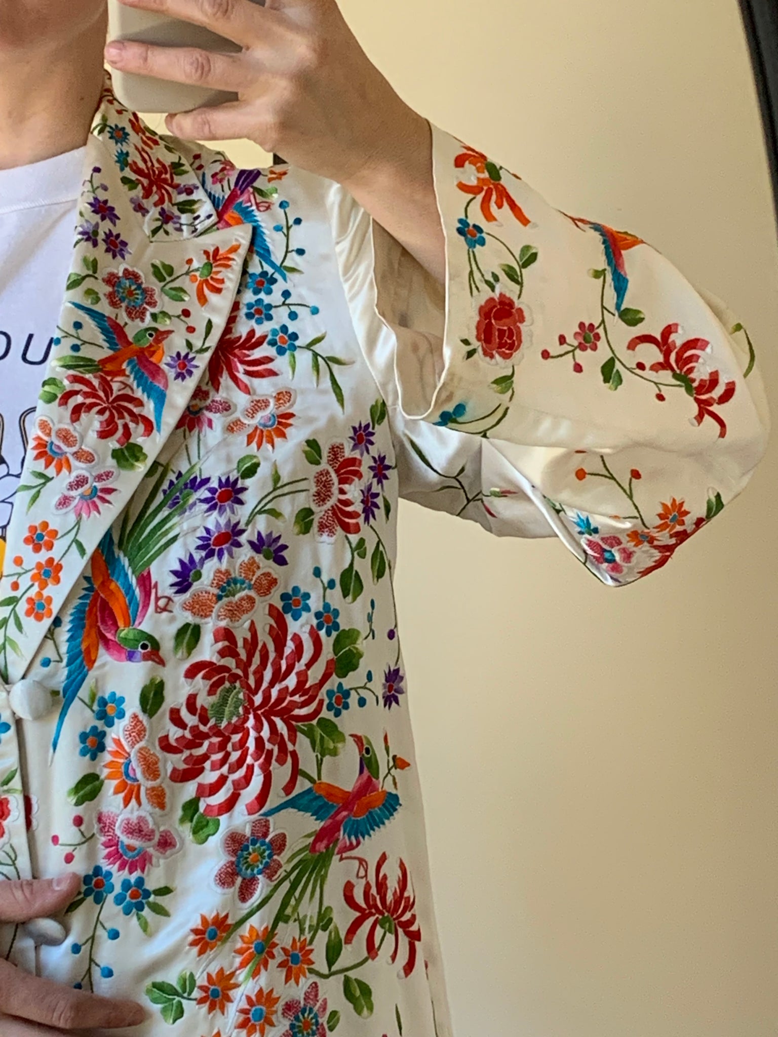 Vintage hand embroidered satin dress coat