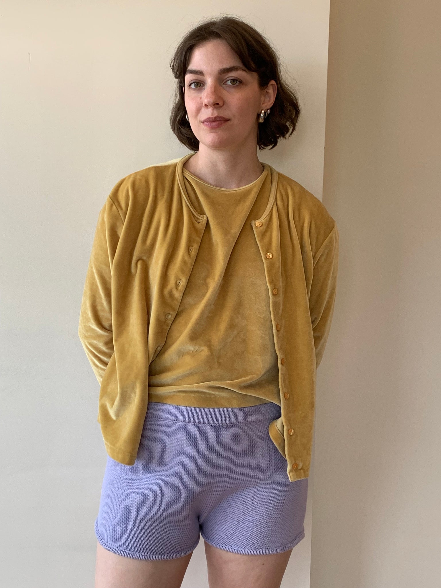 Vintage yellow velour cardigan set