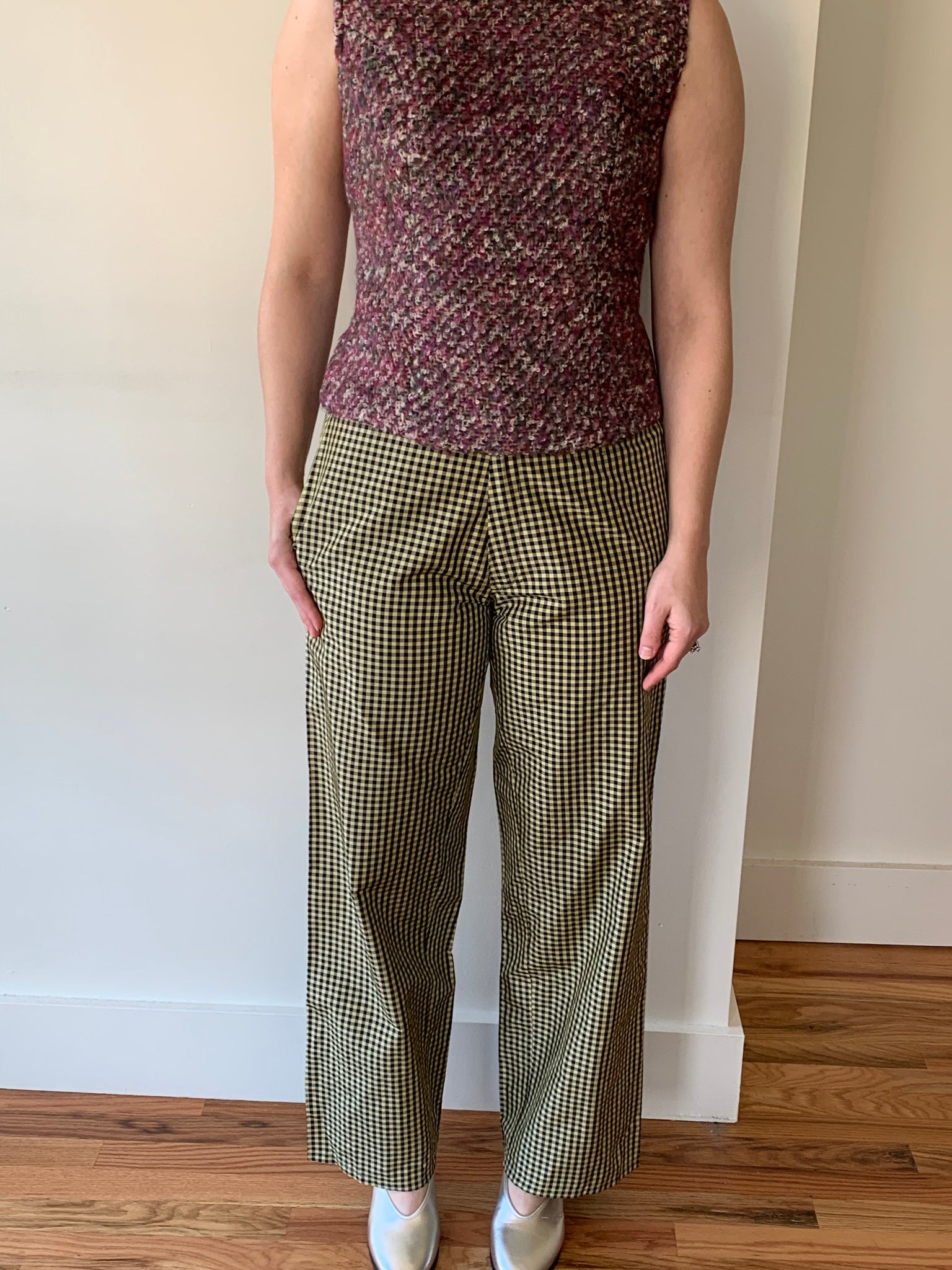 COA NYC silk gingham pants