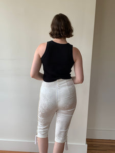 Cream jacquard capri pants