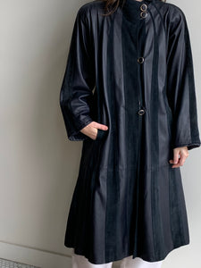 navy suede striped coat