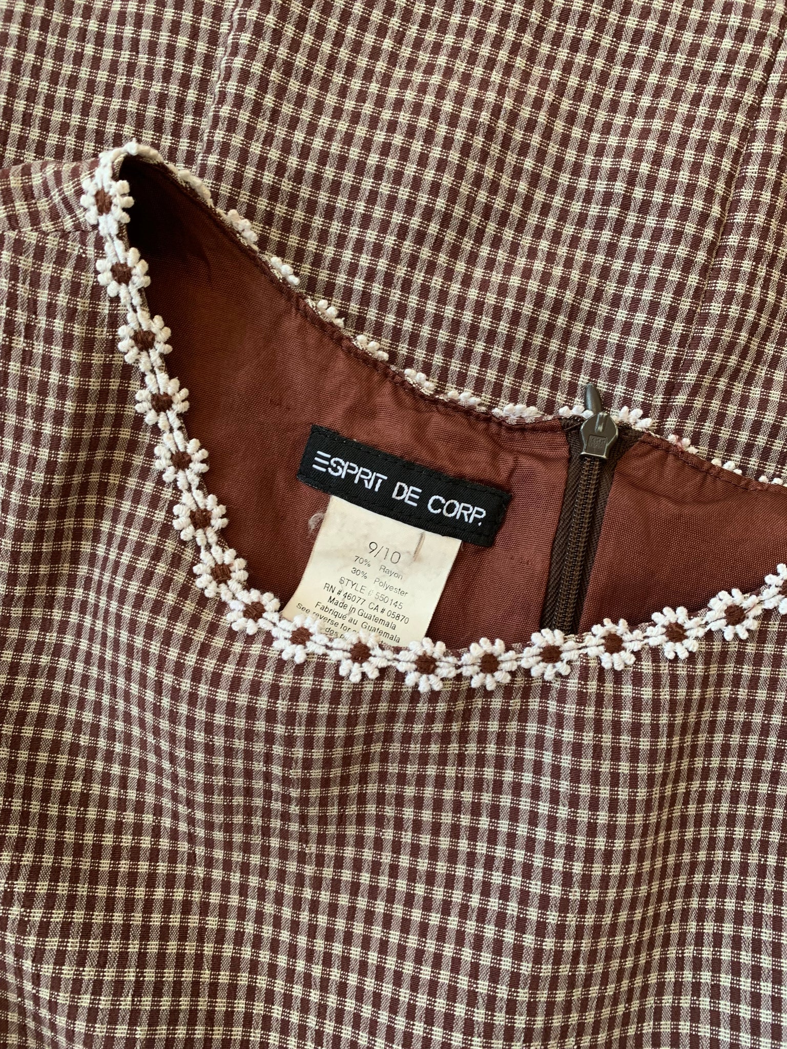 Esprit brown gingham mini dress