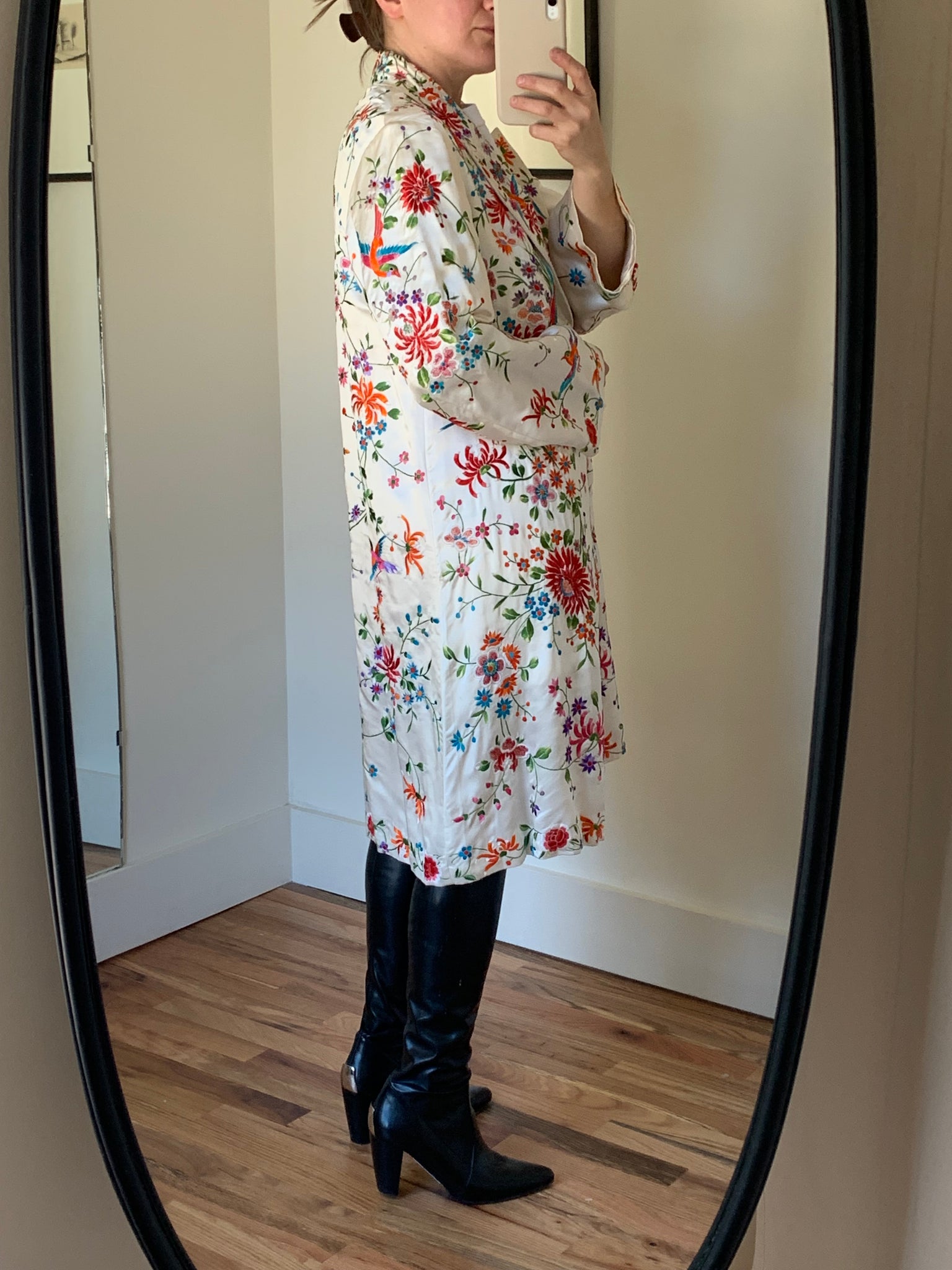 Vintage hand embroidered satin dress coat