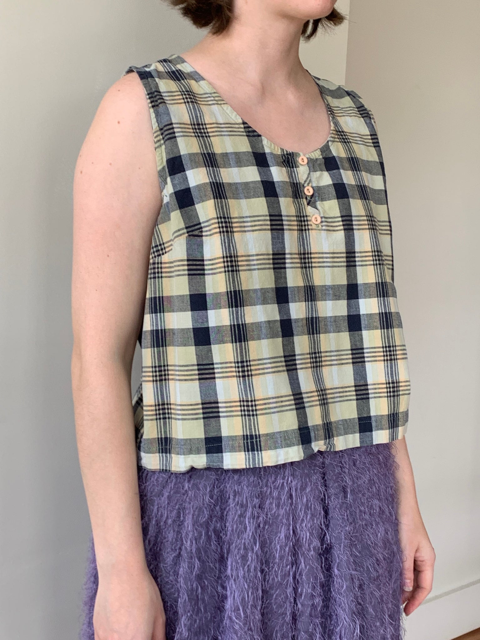 Cool tone cotton plaid top