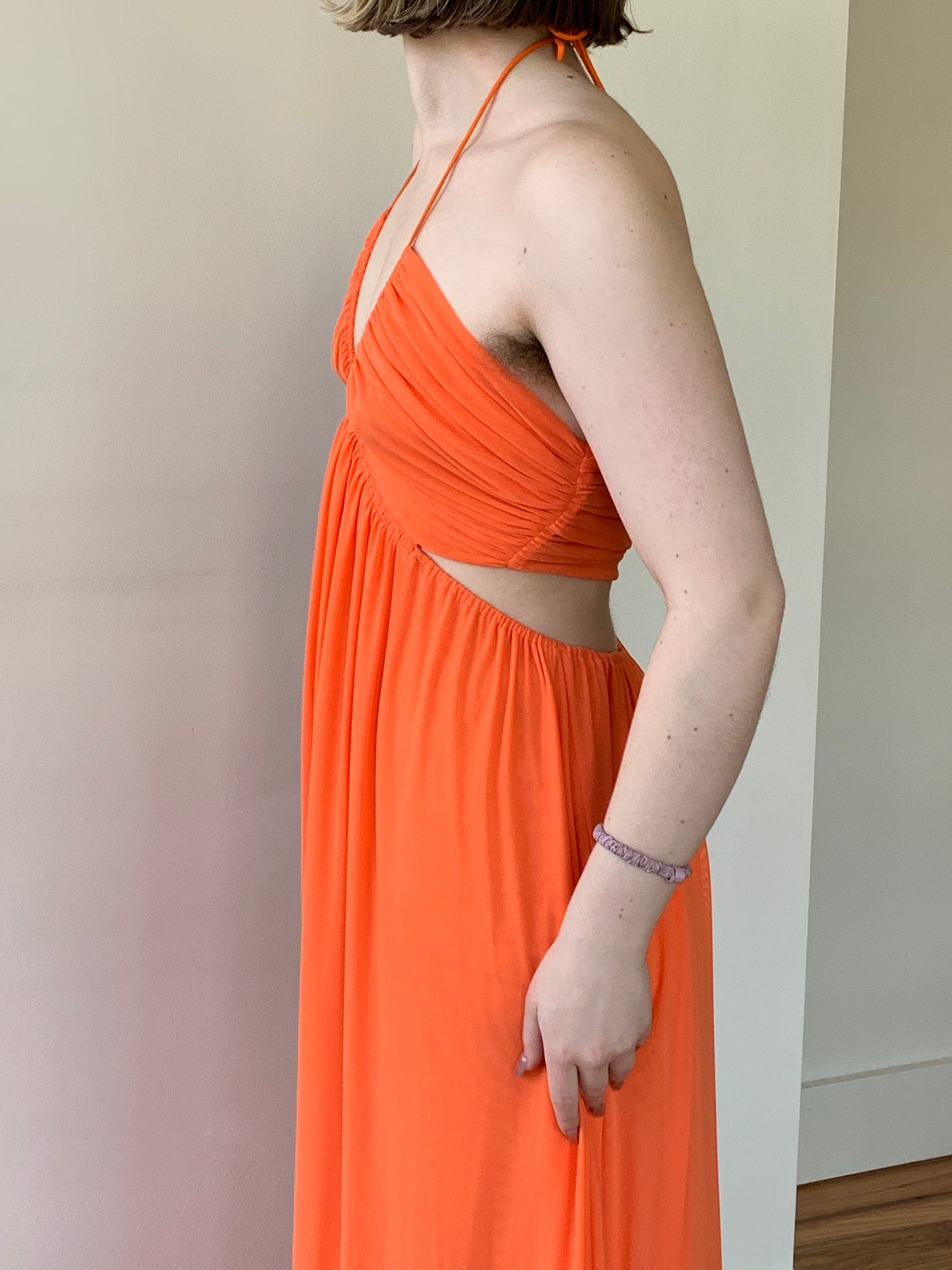 Staud orange mesh maxi dress