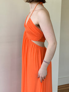 Staud orange mesh maxi dress