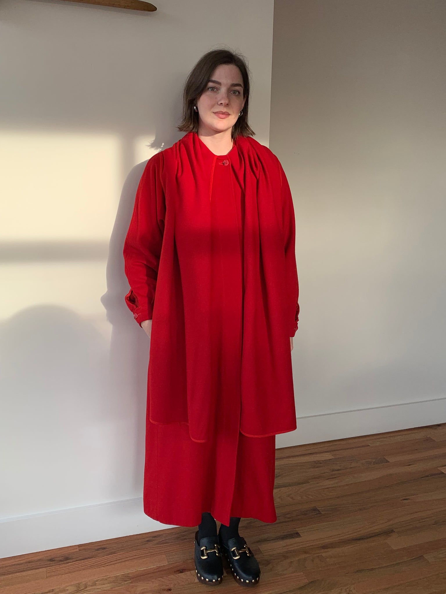 Burberry red wool coat