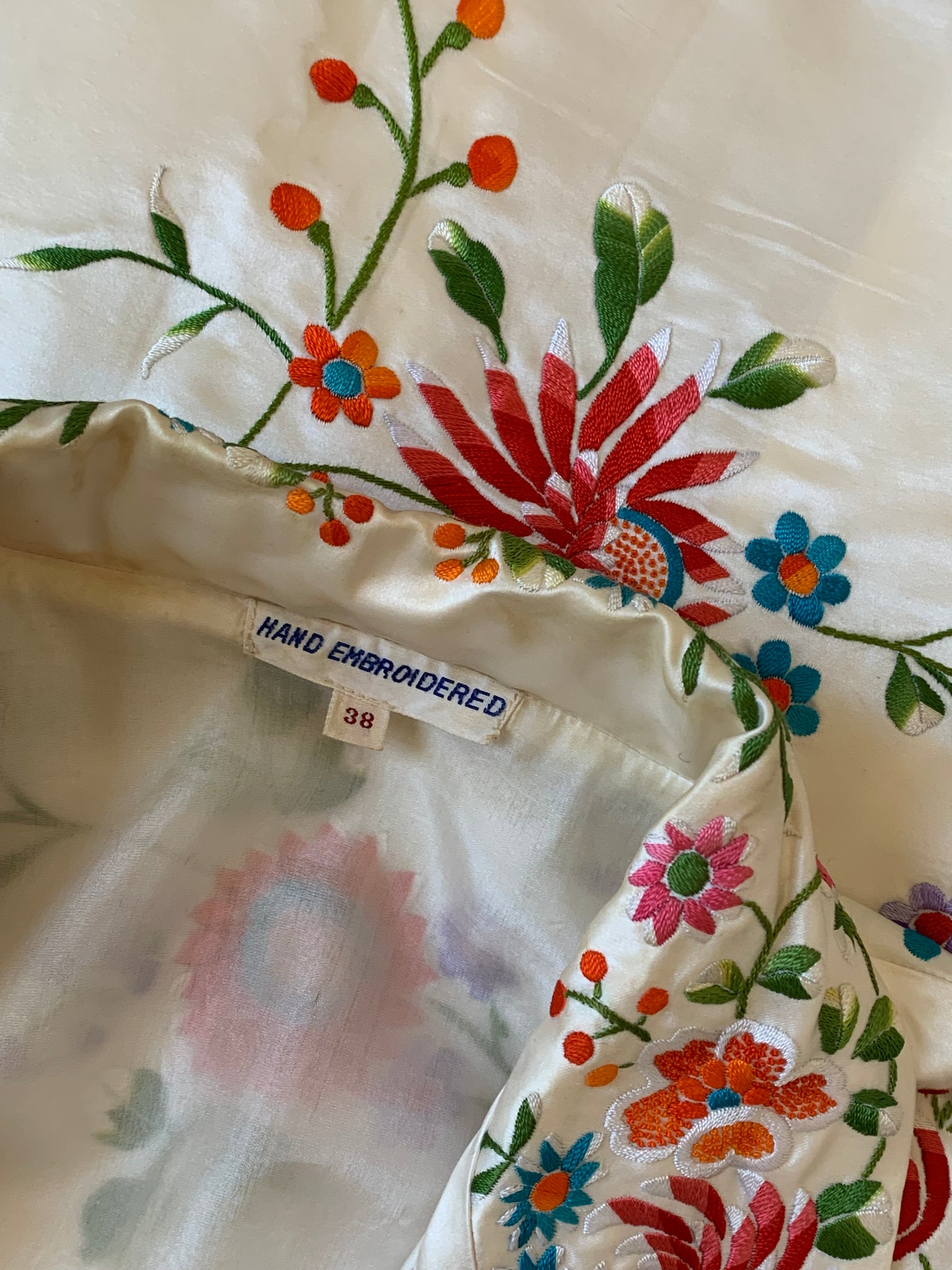 Vintage hand embroidered satin dress coat