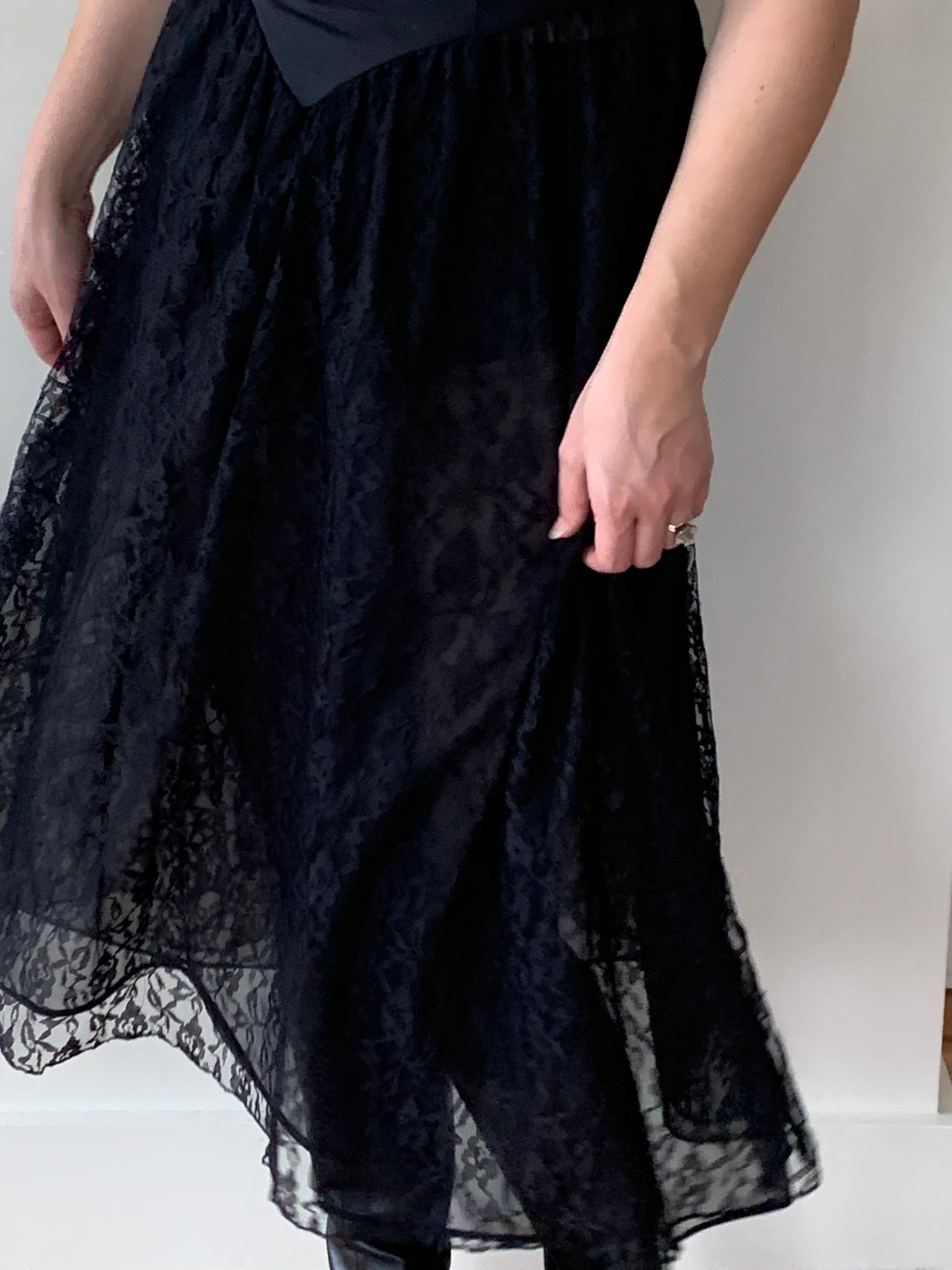Vintage slip dress with lace skirt