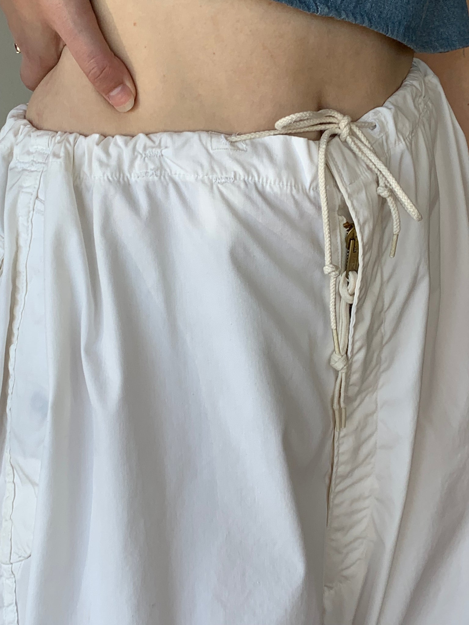 White utility drawstring pants
