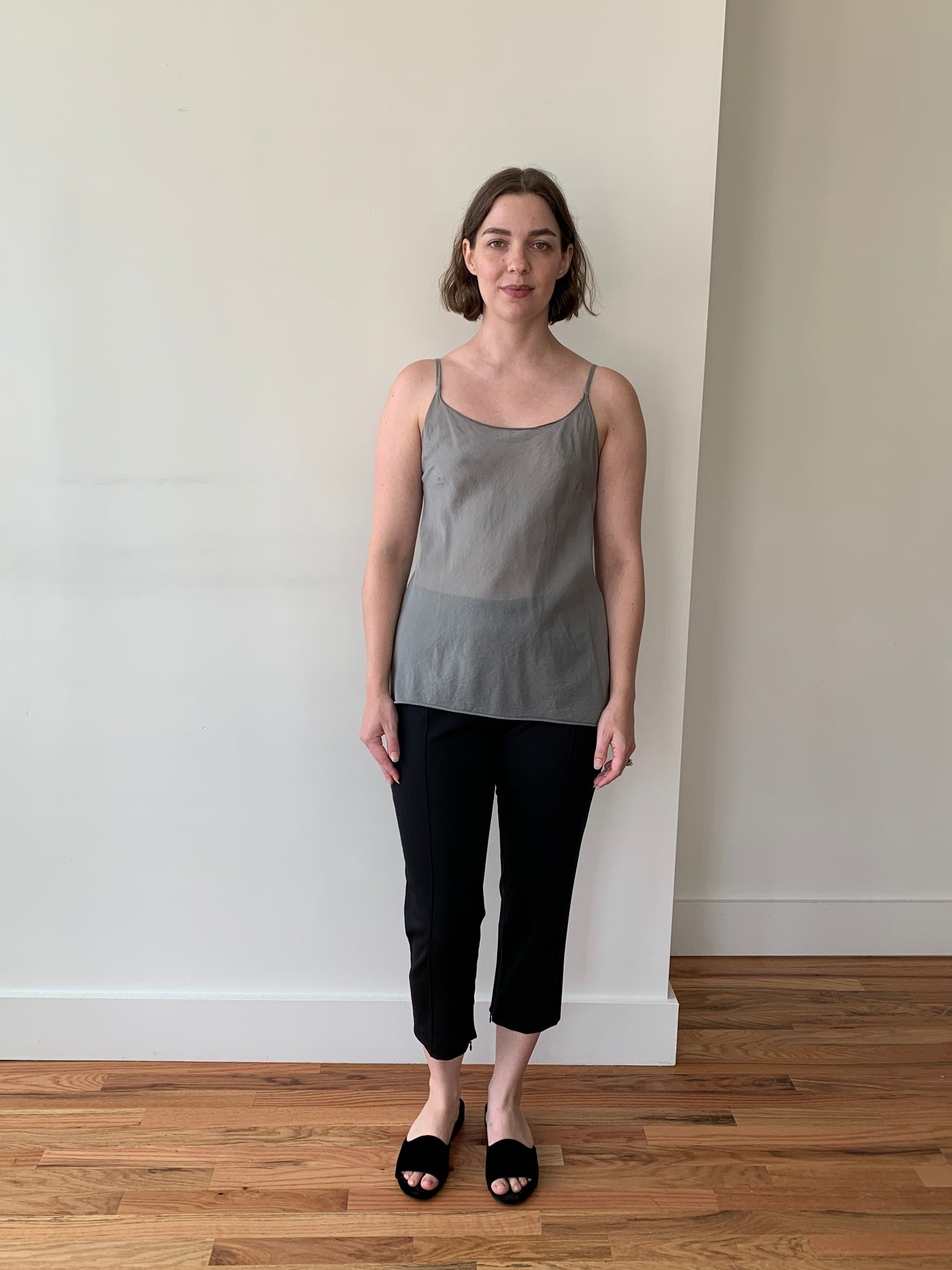 Gray cotton and silk cami