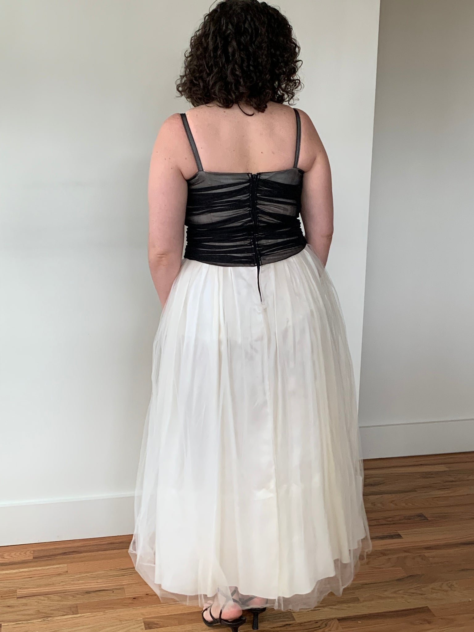 Tulle basque waist dress with butterflies