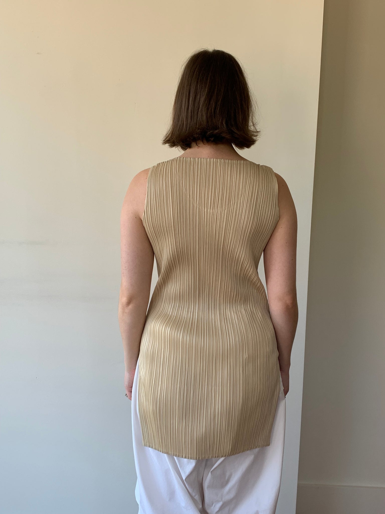 Pleats Please tan tunic top