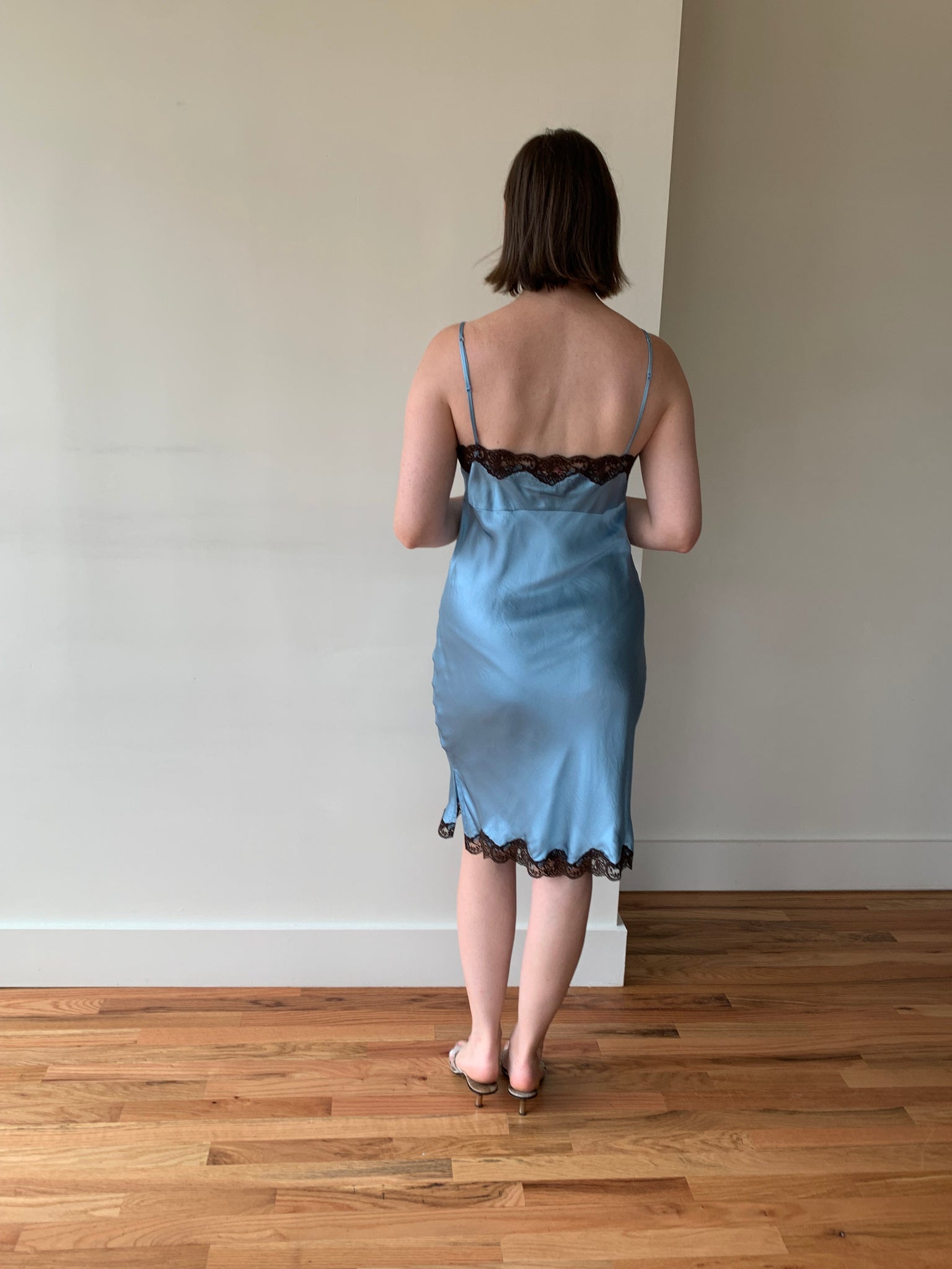 gold hawk blue slip dress