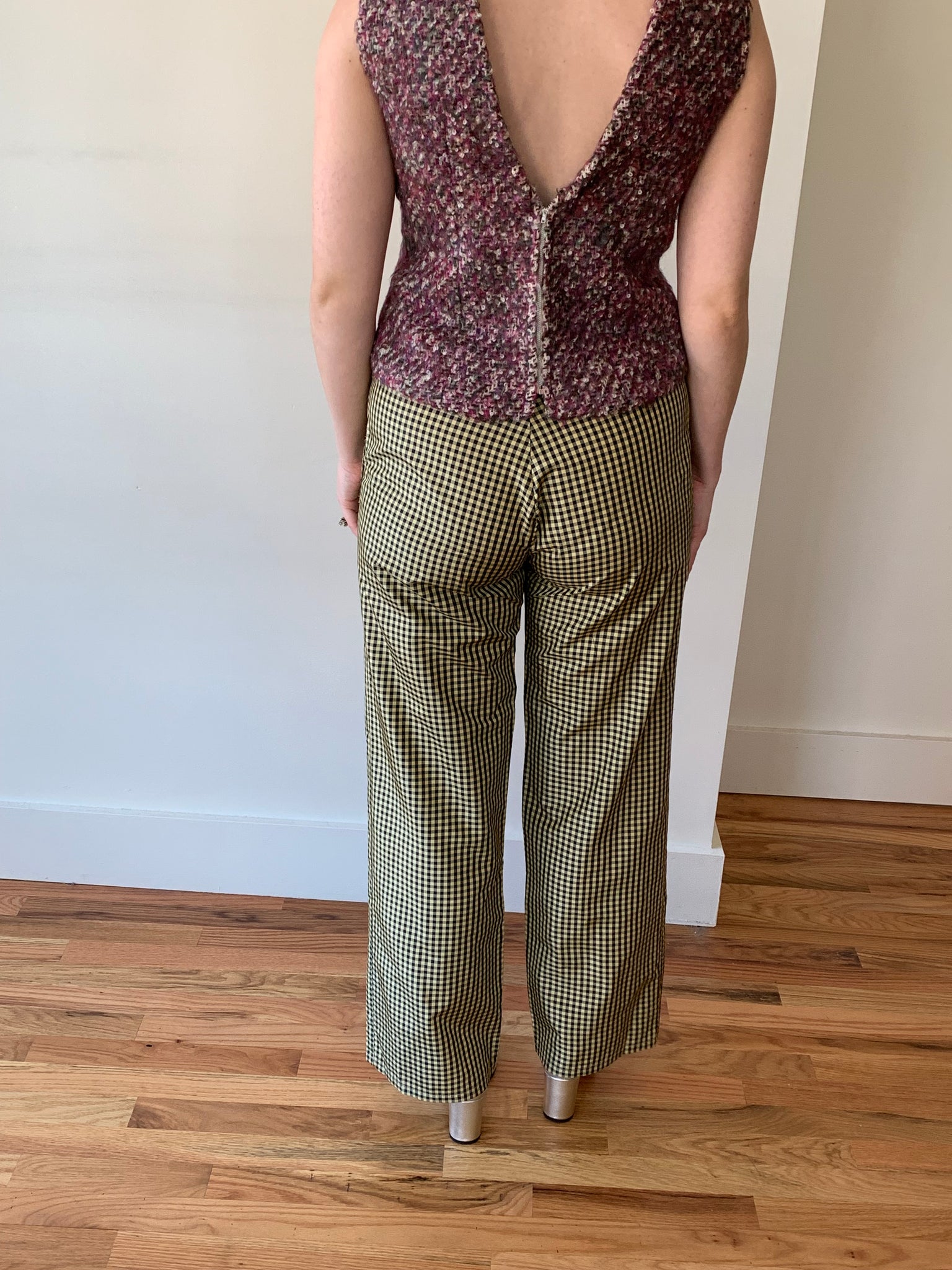 COA NYC silk gingham pants