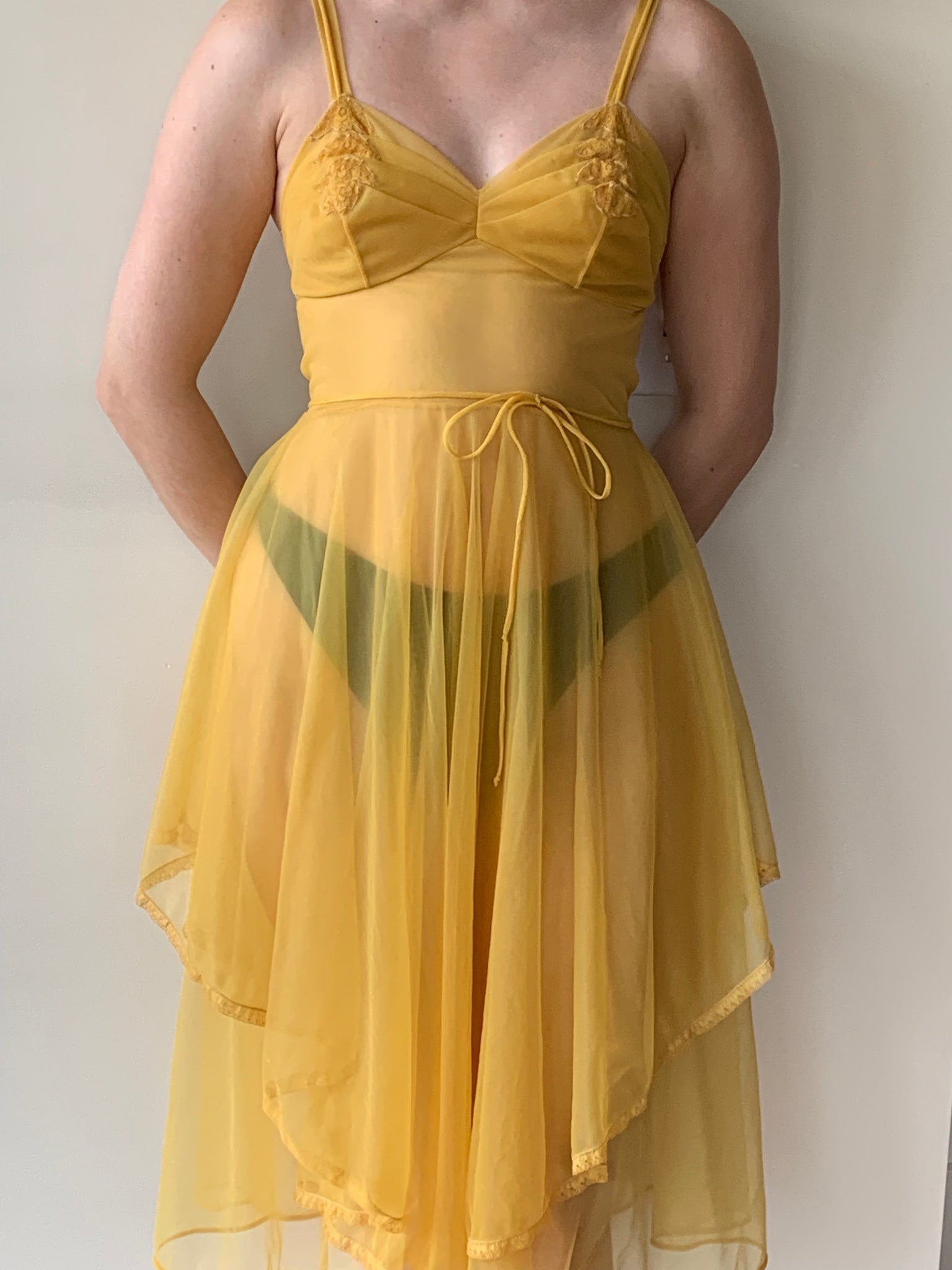 1950s yellow nylon slip dress