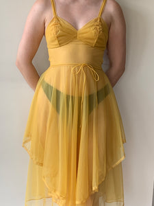 1950s yellow nylon slip dress