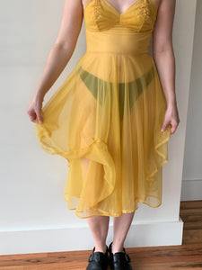 1950s yellow nylon slip dress