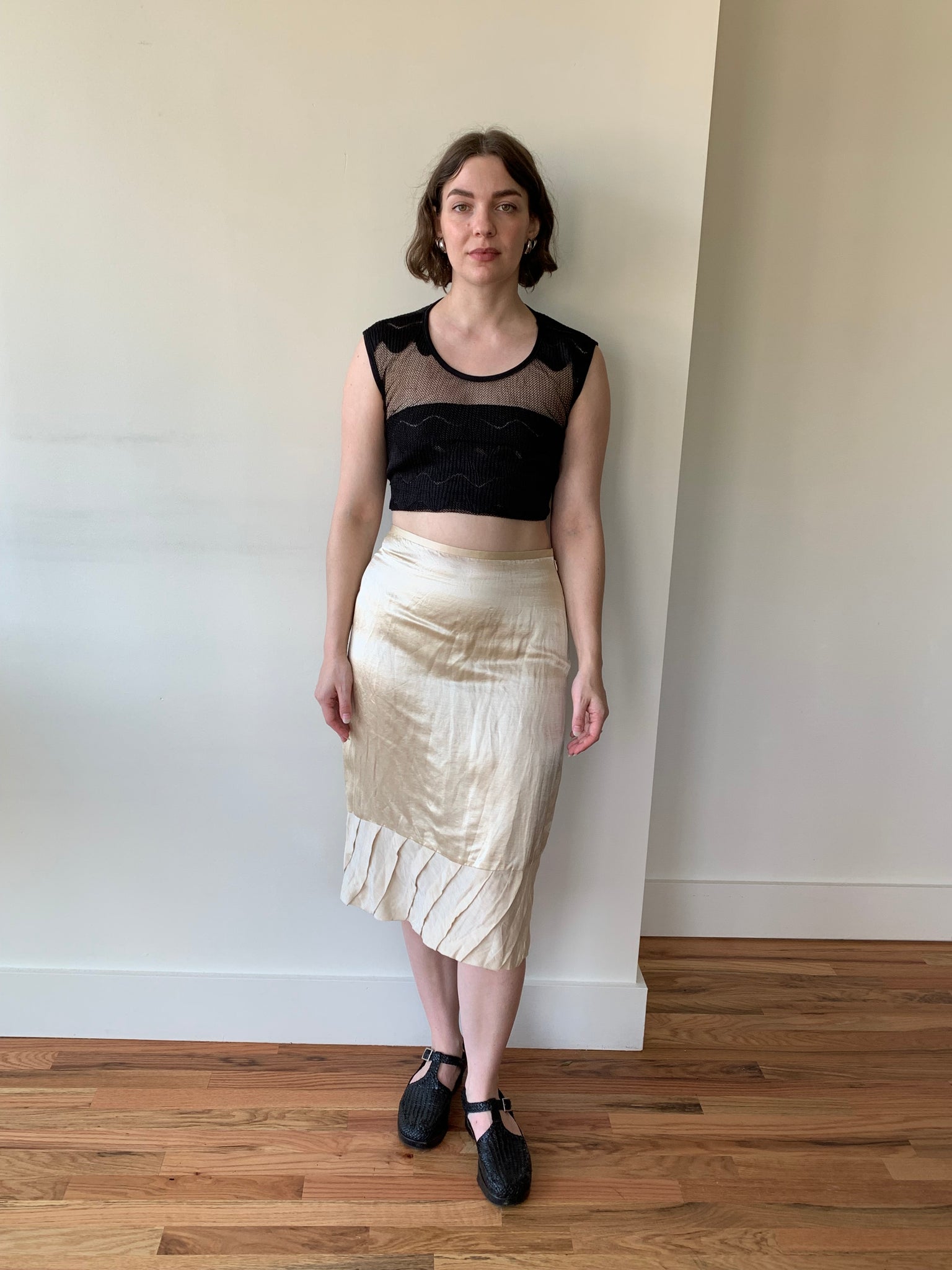 Silk and linen pleated skirt