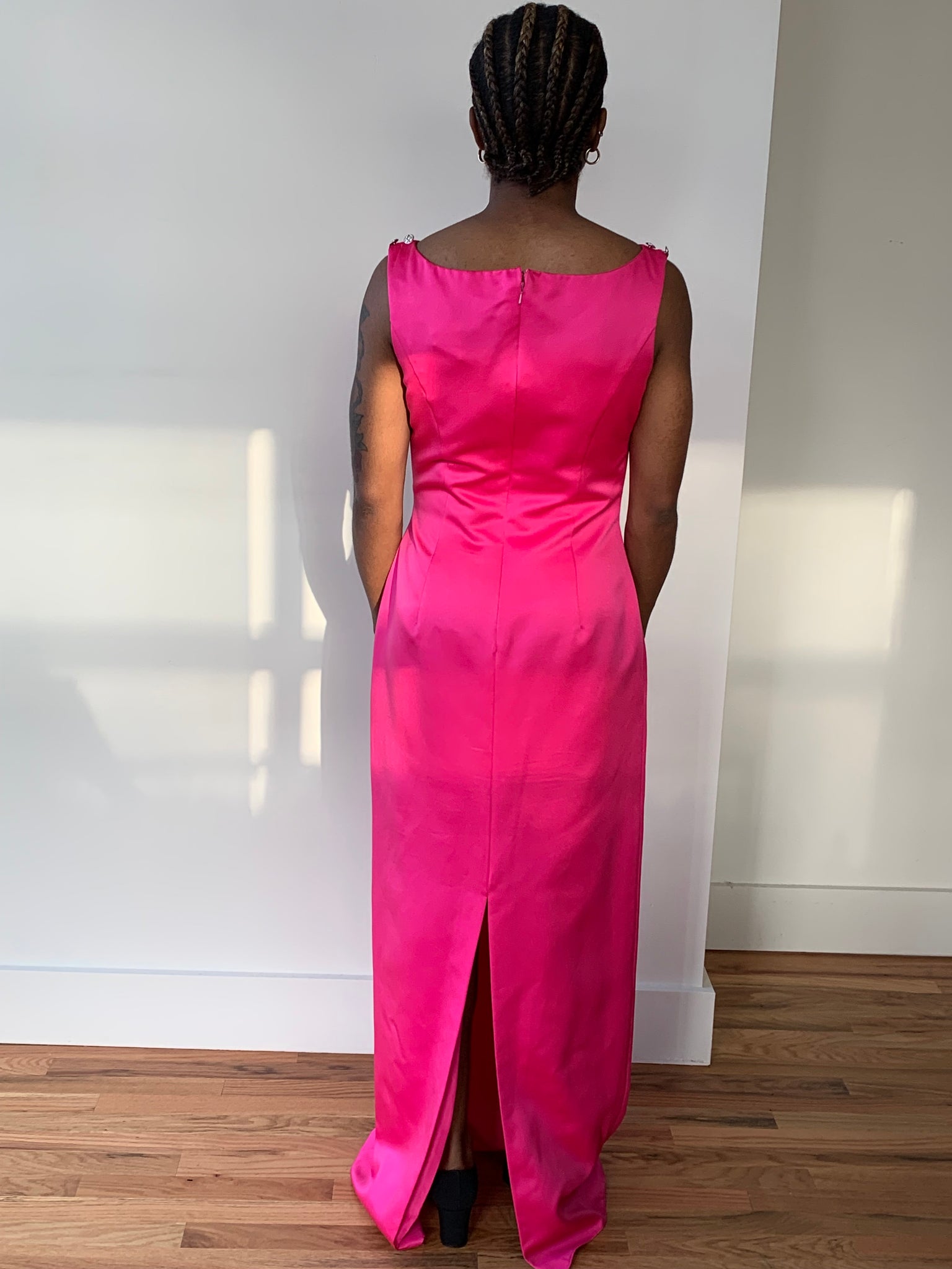 Boat neck column dress