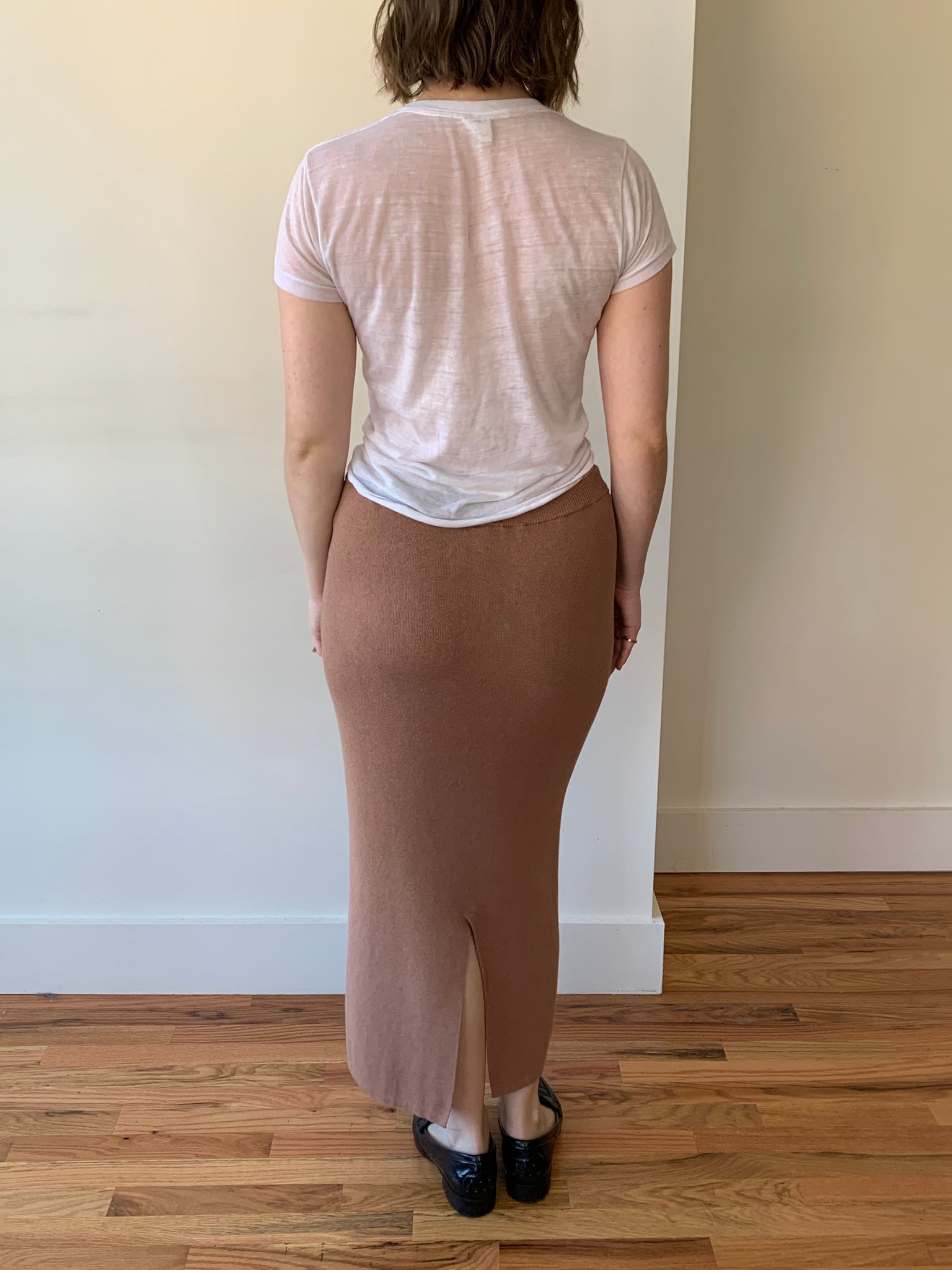 Tan cotton midi skirt