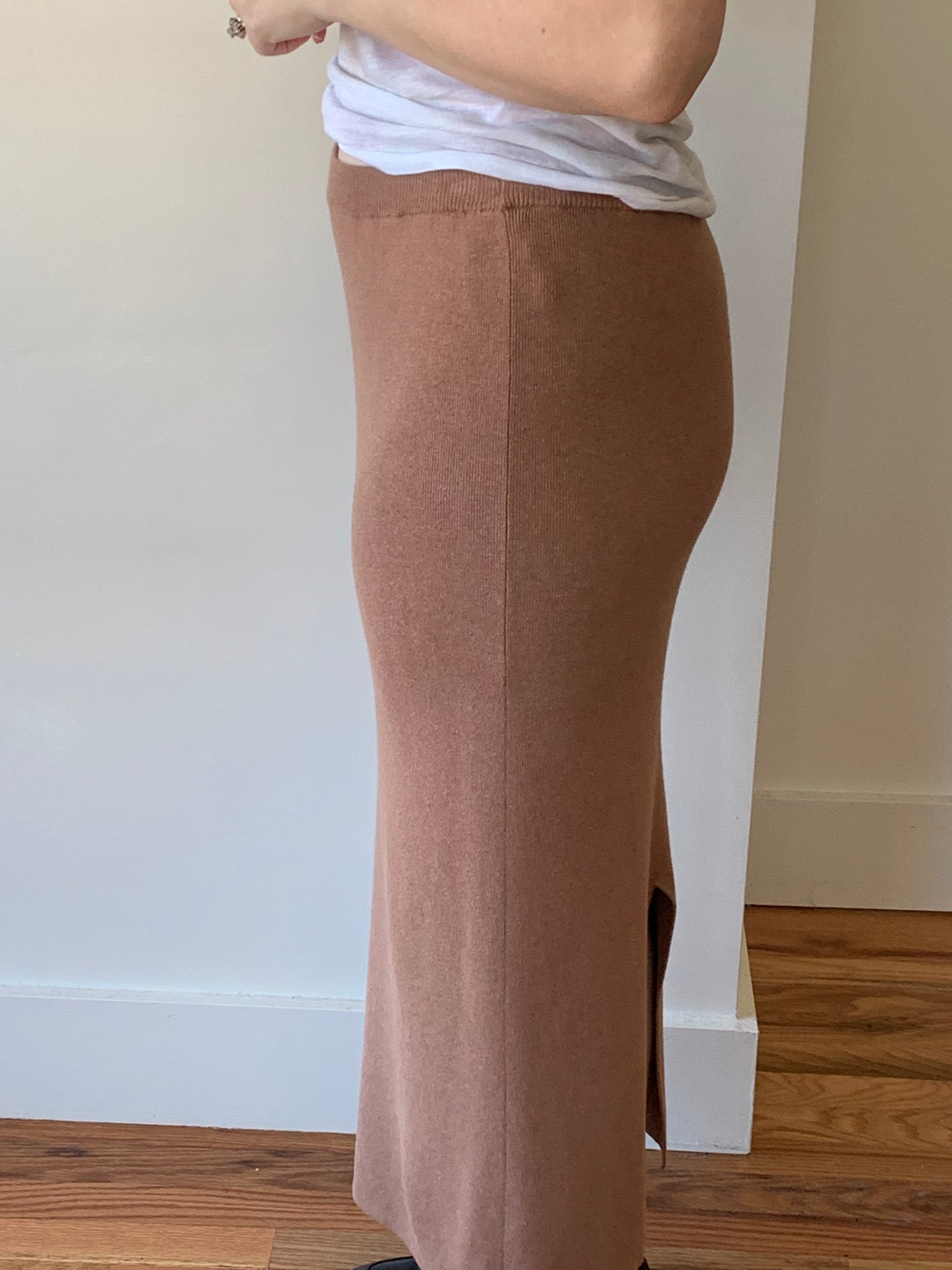 Tan cotton midi skirt