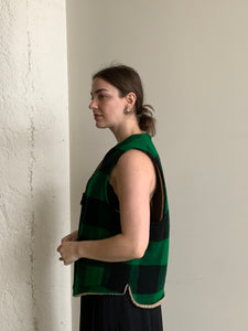 Green black buffalo plaid shearling vest