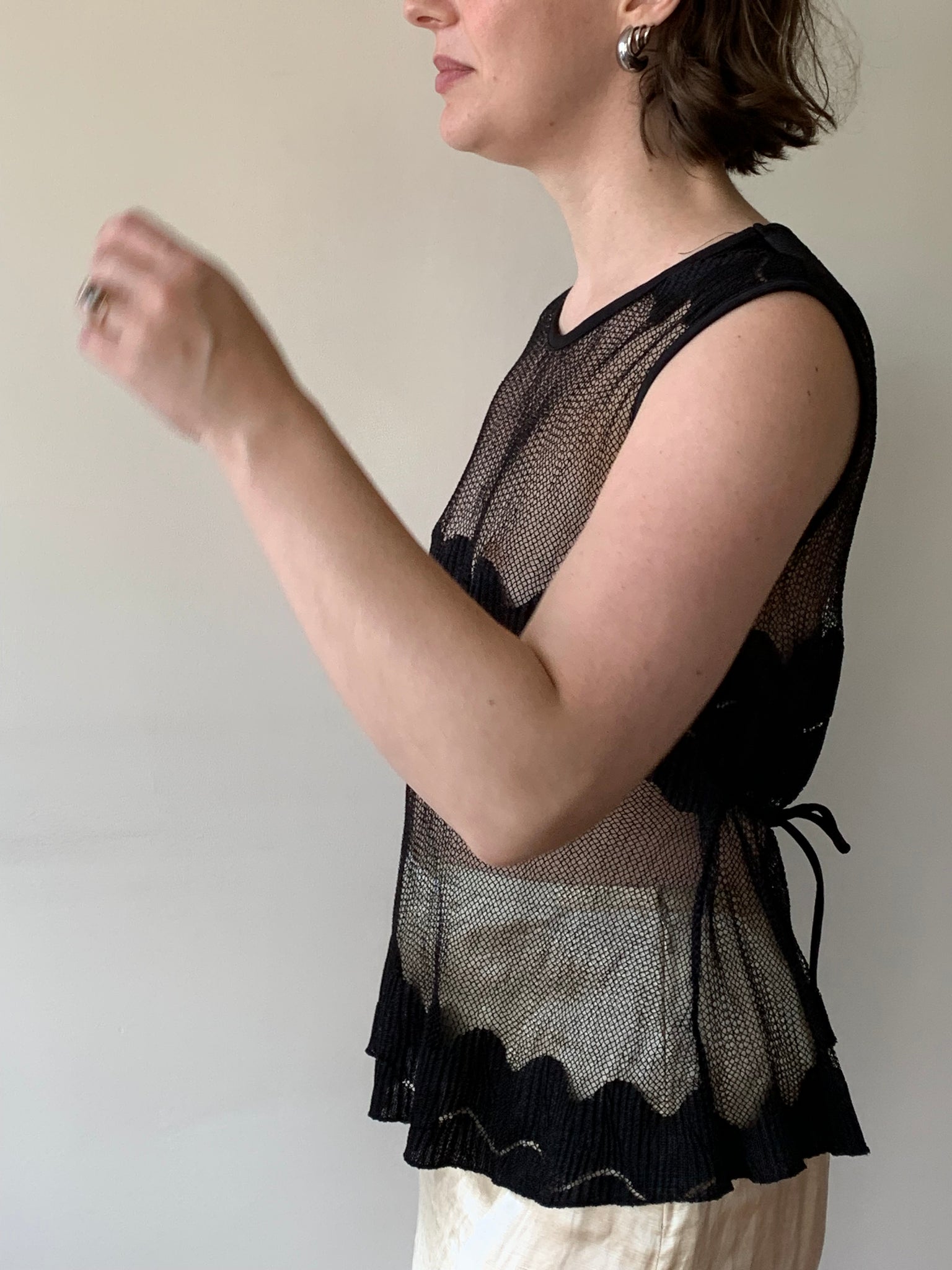Black knit mesh tank