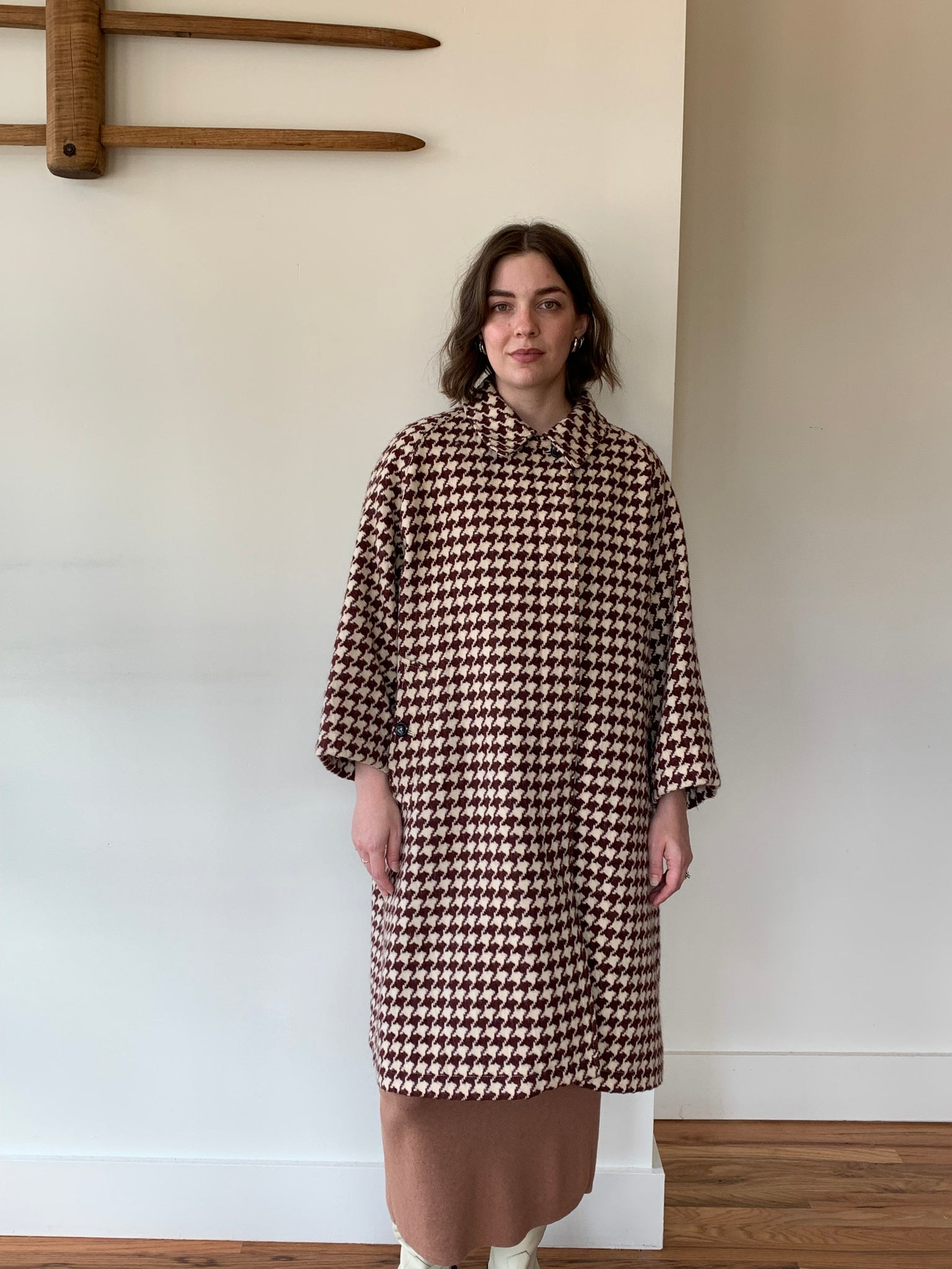 Brown houndstooth pea coat