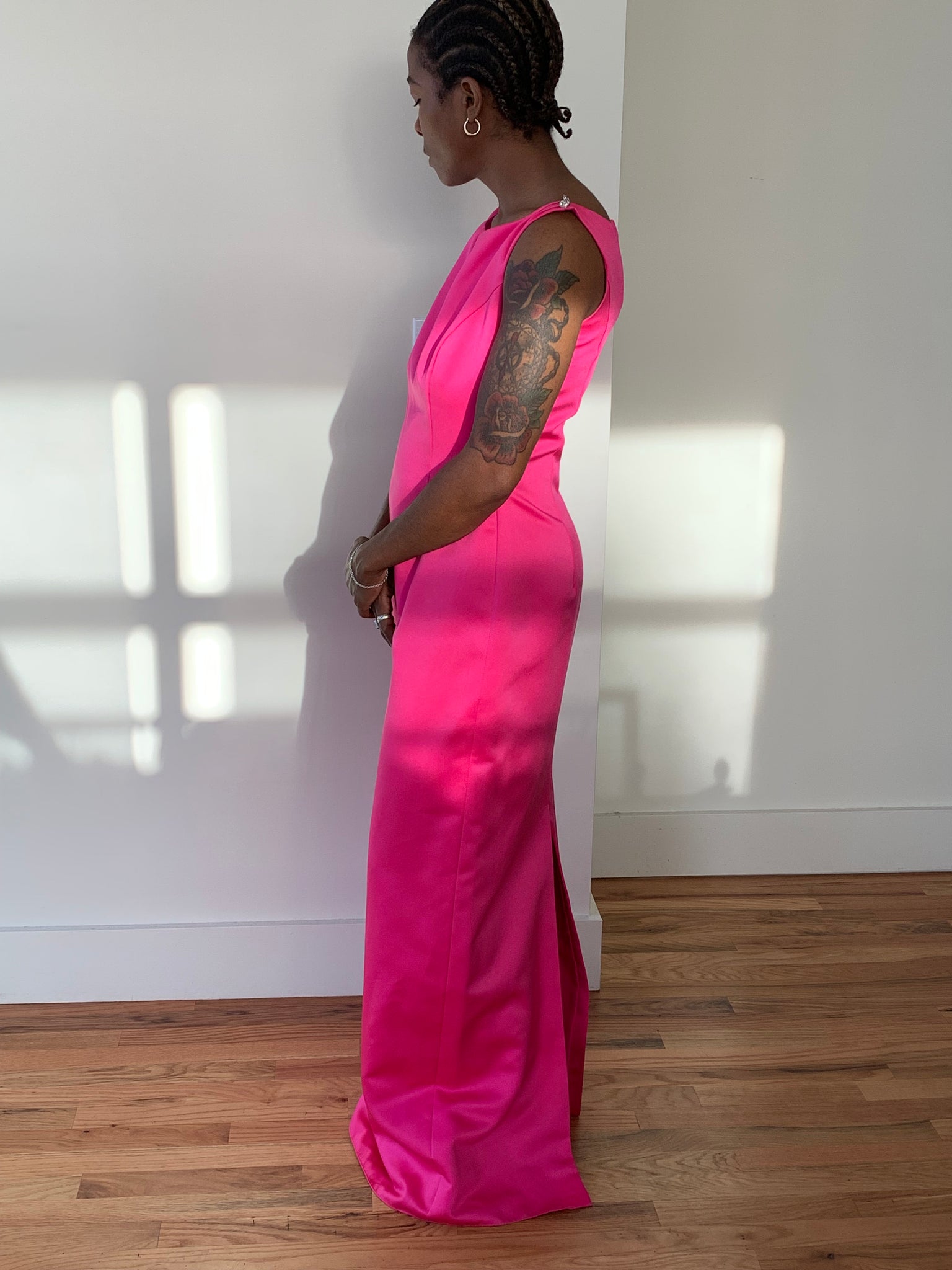 Boat neck column dress