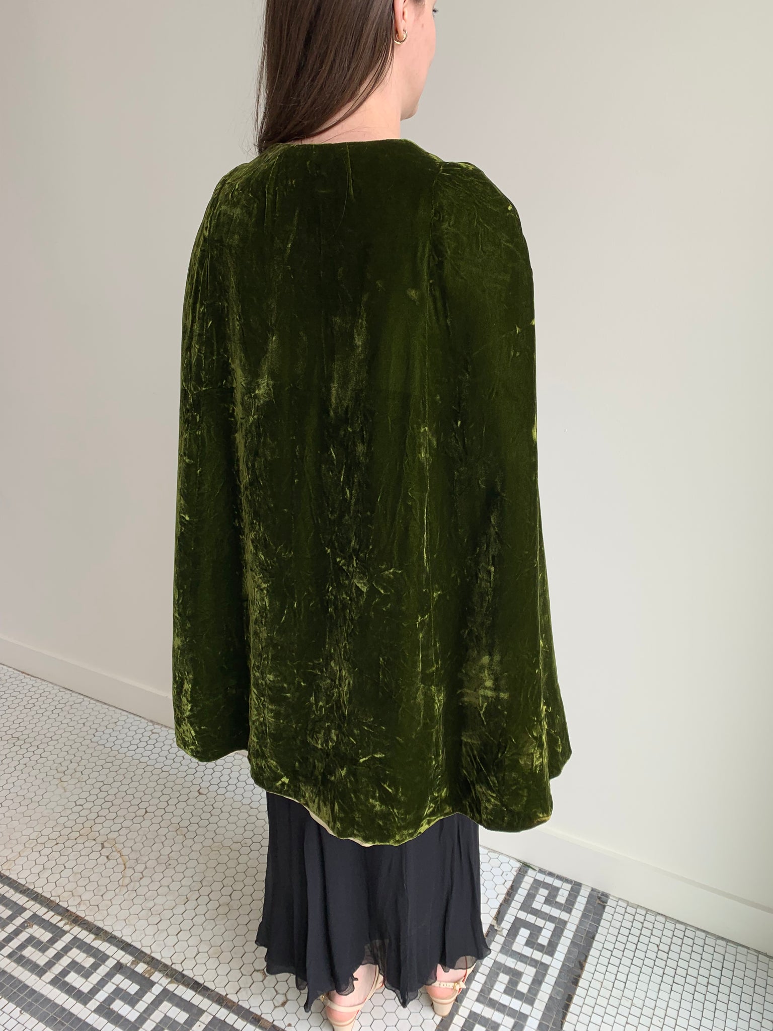 Vintage olive velvet cape